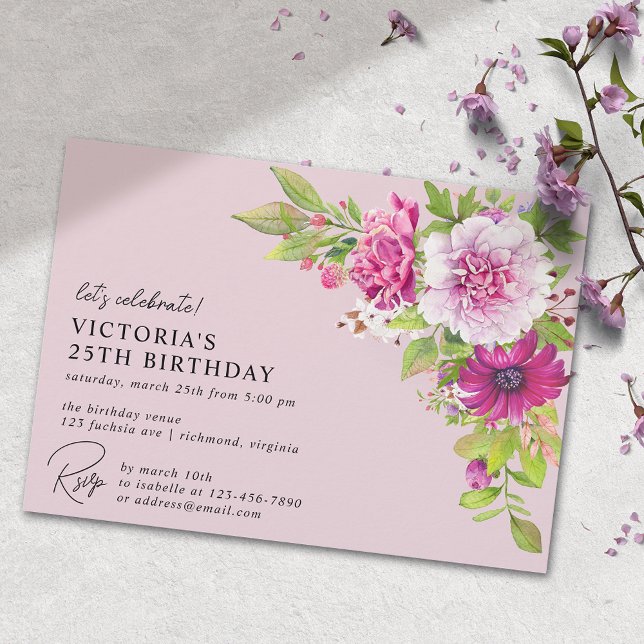 Blush Pink Elegant Floral Garden Any Age Birthday Invitation (Creator Uploaded)