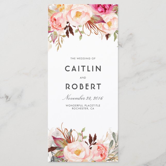 Blush Pink Elegant Floral Wedding Programs Programme (Front)