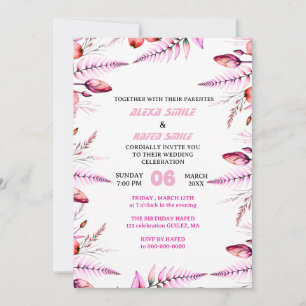 Blush Pink  Elegant Gold Wedding Invitation , Whit