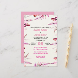 Blush Pink Elegant Gold Wedding Invitation , Whit Stationery