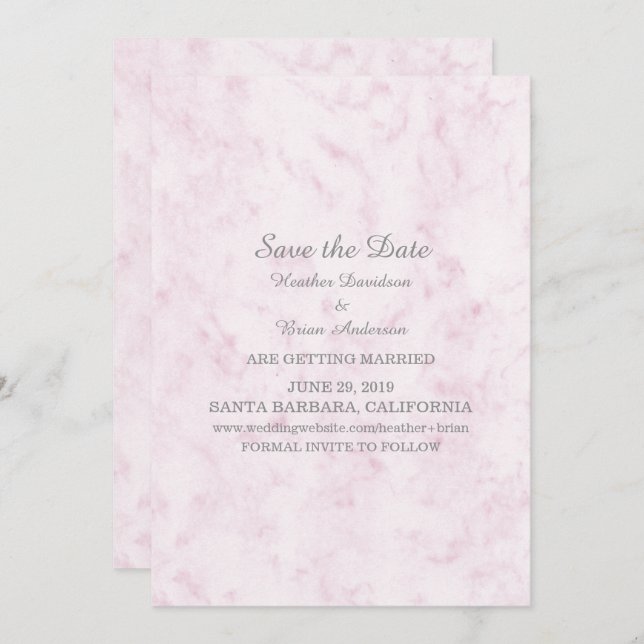 Blush Pink Elegant Marble Save the Date Invite (Front/Back)