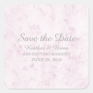 Blush Pink Elegant Marble Save the Date Square Sticker