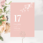 Blush Pink Elegant, Minimal Botanical Wedding  Table Number<br><div class="desc">Guide your guests to their table with this elegant blush pink and white wedding table number card. Stylish and simple design with names to the side along with the "and" in modern handwritten calligraphy. Delicate hand-drawn botanical greenery corner detail. Please place an individual order for "each" table number (i.e. for...</div>