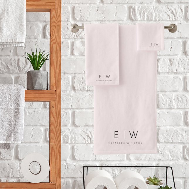 Blush Pink Elegant Minimalist Monogram Name Bath Towel Set (Creator Uploaded)