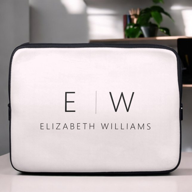 Blush Pink Elegant Modern Minimalist Monogram Name Laptop Sleeve (Creator Uploaded)
