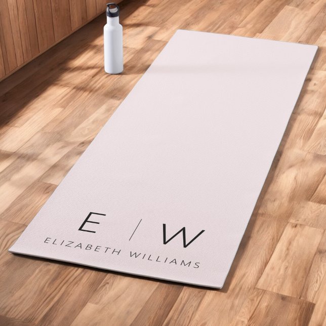 Blush Pink Elegant Modern Minimalist Monogram Name Yoga Mat (Creator Uploaded)