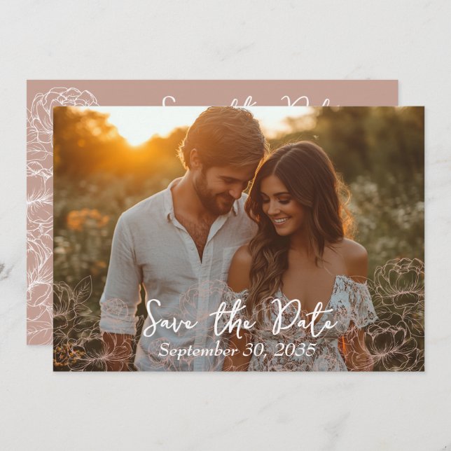 Blush Pink Elegant Modern Minimalist Wedding Save The Date (Front/Back)