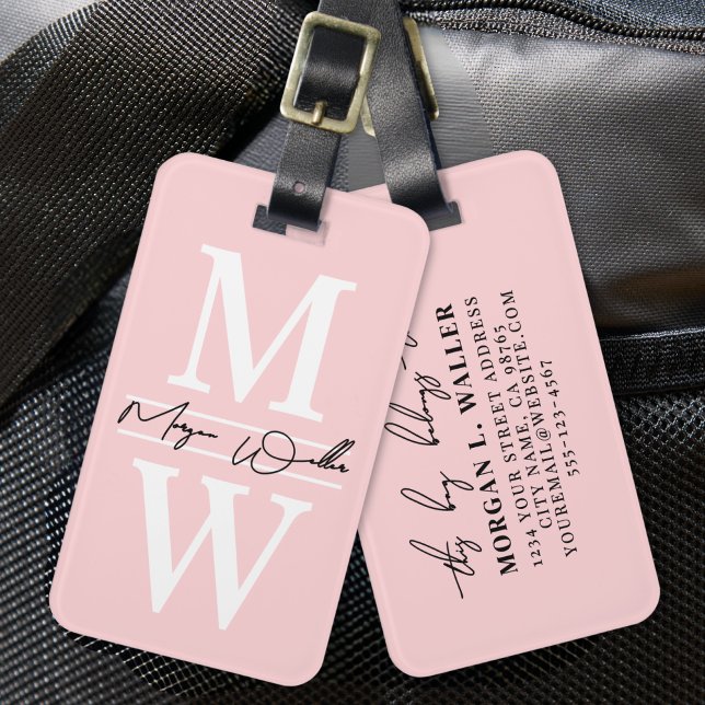 Blush Pink Elegant Monogram Name Luggage Tag (Blush Pink Elegant Monogram Name Luggage Tag)