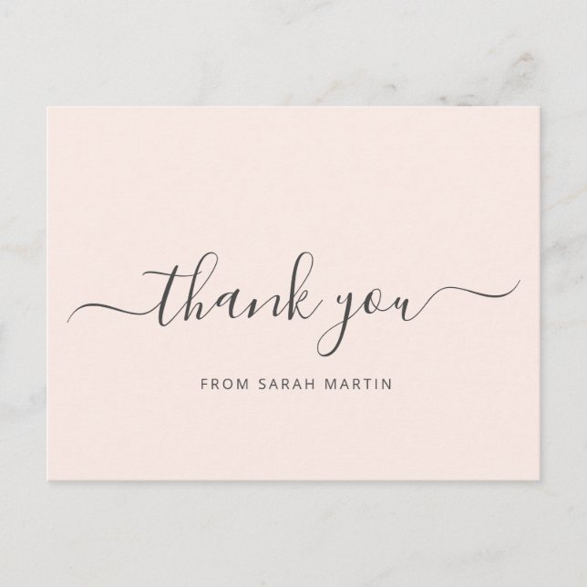 Blush Pink Elegant Script Business Thank You Postcard (Front)