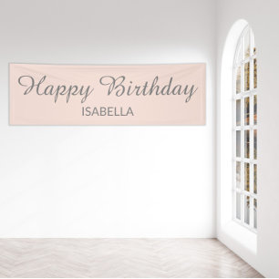Blush Pink Elegant Script Happy Birthday Banner