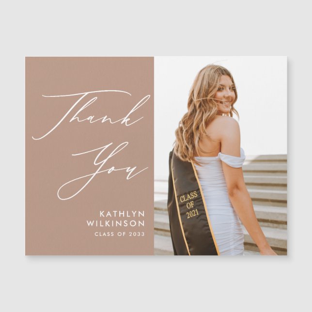 Blush Pink Elegant Script Photo GRAD Thank You (Front)