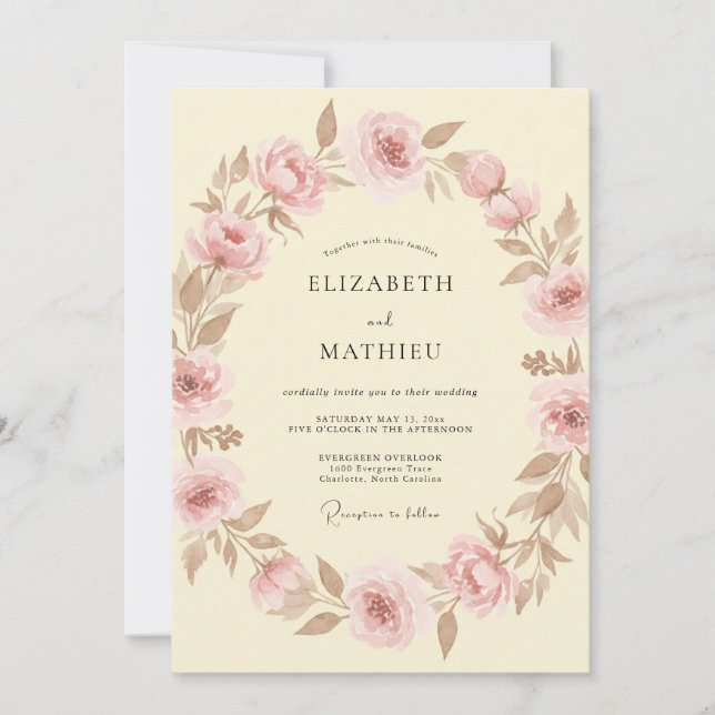 Blush Pink Elegant Spring Wedding Invitation (Front)