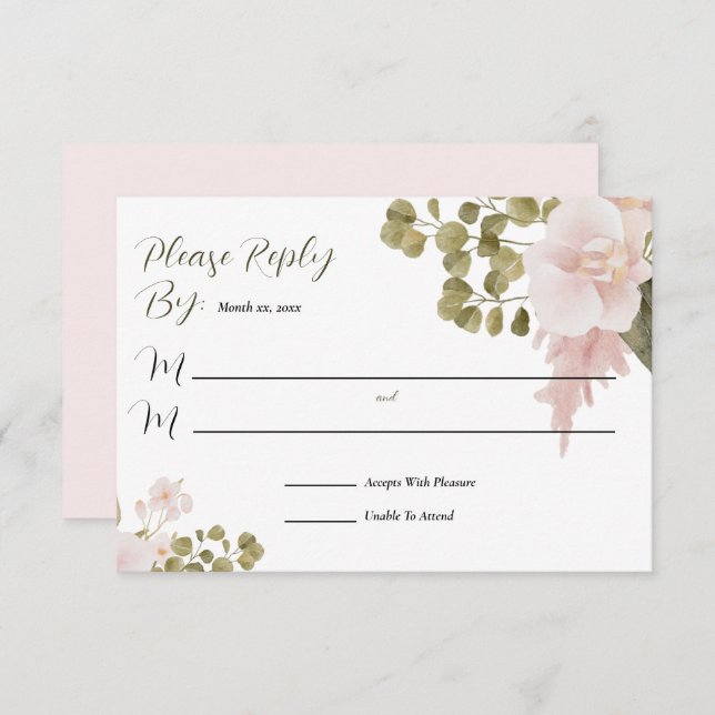 Blush Pink Elegant Watercolor Floral RSVP (Front/Back)