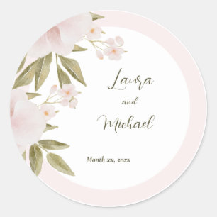 Blush Pink Elegant Watercolor Floral Wedding  Classic Round Sticker