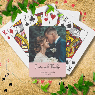 Blush Pink Elegant Wedding Love and Thanks Photo Playing Cards