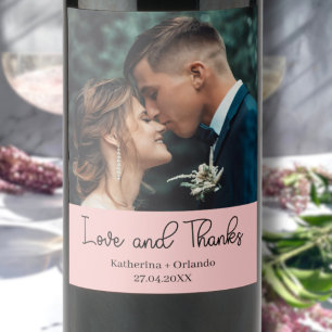 Blush Pink Elegant Wedding Love and Thanks Photo Wine Label