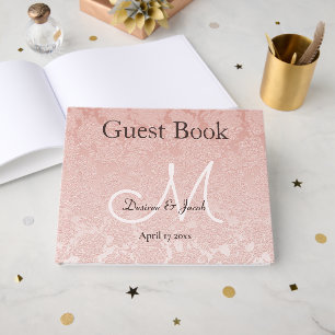 Blush Pink Elegant Wedding Reception Monogram Guest Book