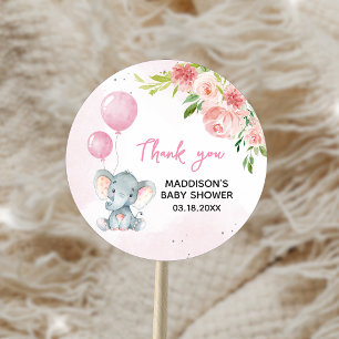 Blush Pink Elephant Baby Shower Classic Round Sticker