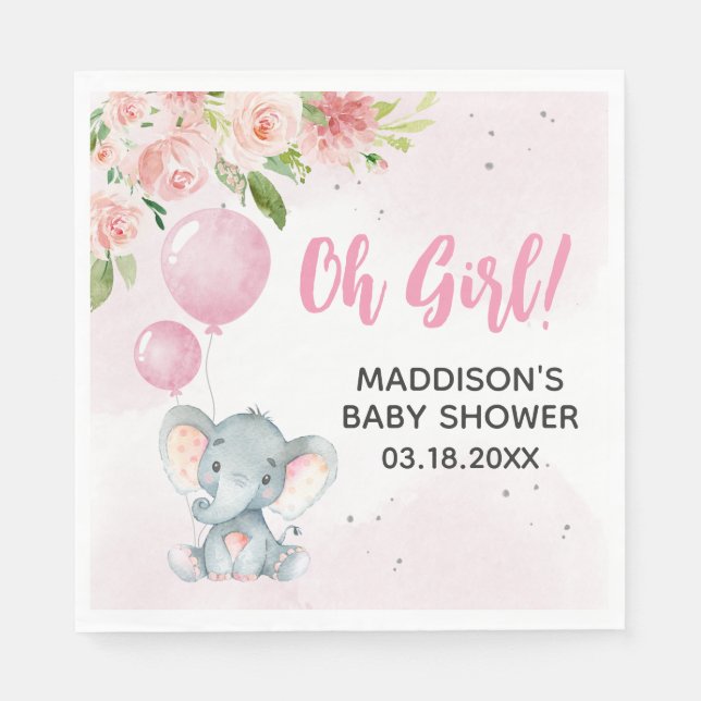 Blush Pink Elephant Baby Shower Napkin (Front)