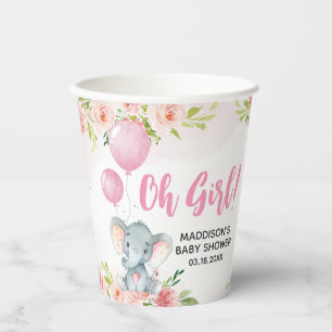 Blush Pink Elephant Baby Shower Paper Cups