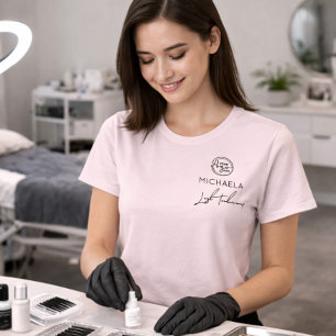 Blush Pink Employee Name Business Logo Lashes T-Shirt