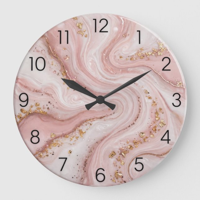  Blush Pink Epoxy Gold Flake Wall Clock (Front)