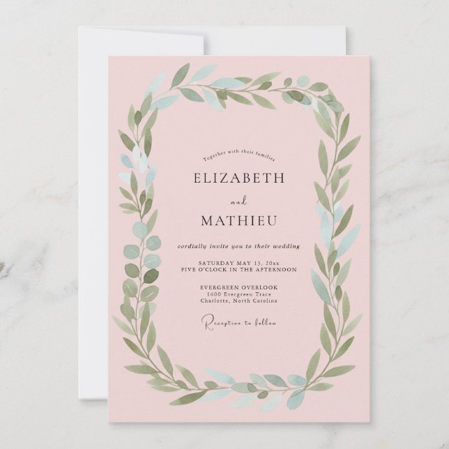 Blush Pink Ethereal Foliage Wedding Invitation (Front)