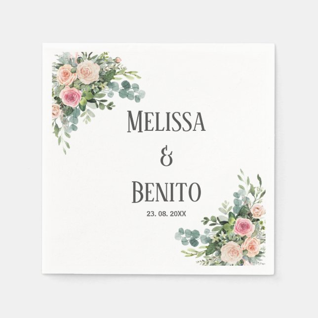 Blush Pink Eucalyptus Greenery Watercolor Wedding Napkin (Front)