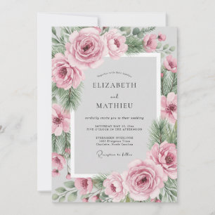 Blush Pink Evergreen Winter Wedding Invitation