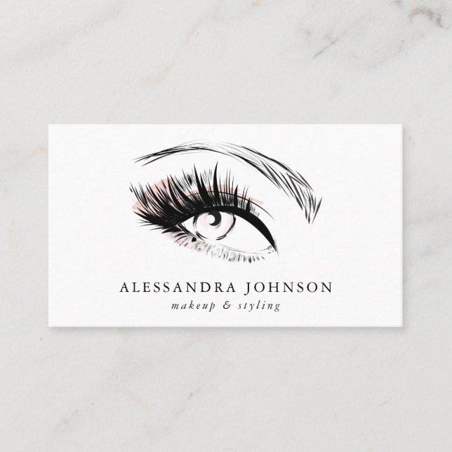 Blush Pink Eye Sketch Modern Makeup Artist Business Card (Front)