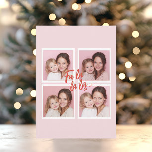 Blush Pink Fa La La La Photo Grid Christmas Holiday Card