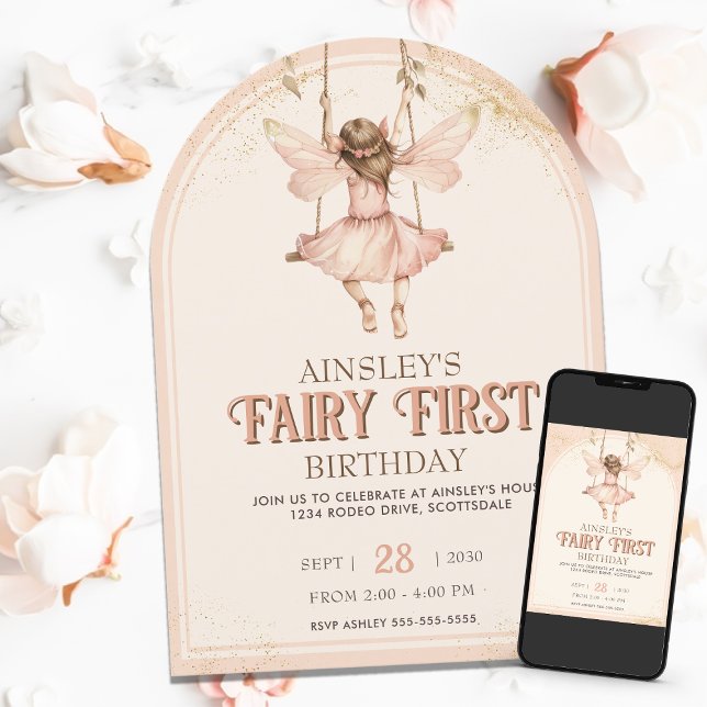 Blush Pink Fairy First Arched 1st Birthday Party Invitation (Creator Uploaded)