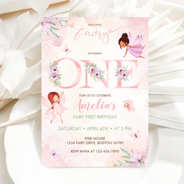 Blush Pink Fairy First Birthday Girl 1st Birthday Invitation (Creator Uploaded)