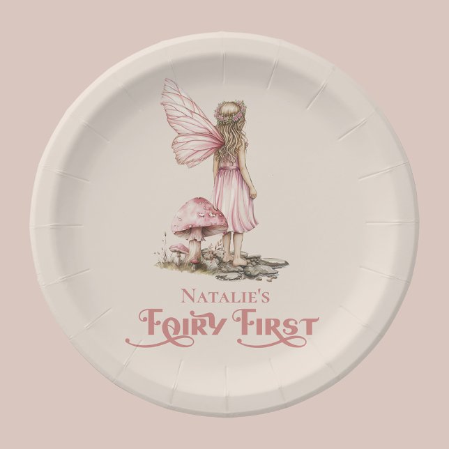 Blush Pink Fairy First Birthday Party Personalised Paper Plate (Creator Uploaded)