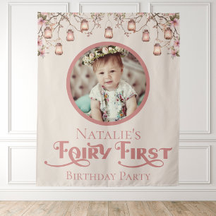 Blush Pink Fairy First Birthday Party Personalised Tapestry