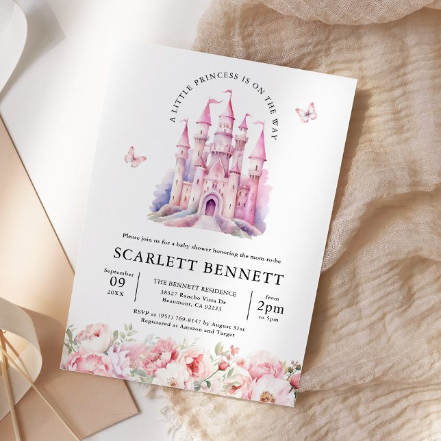 Blush Pink Fairytale Castle Floral Baby Shower Invitation (Creator Uploaded)