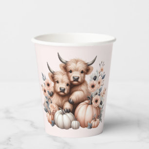 Blush Pink Fall Highland Cow Baby shower cups