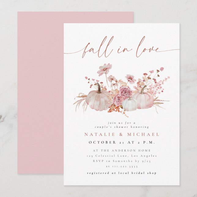 Blush Pink Fall in Love Couple's Shower Invitation (Front/Back)