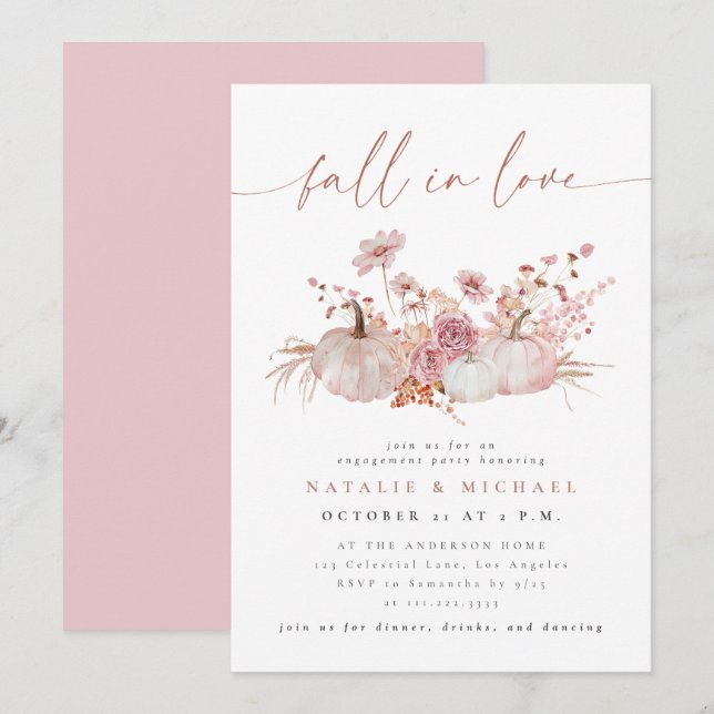 Blush Pink Fall in Love Engagement Party Invitation (Front/Back)