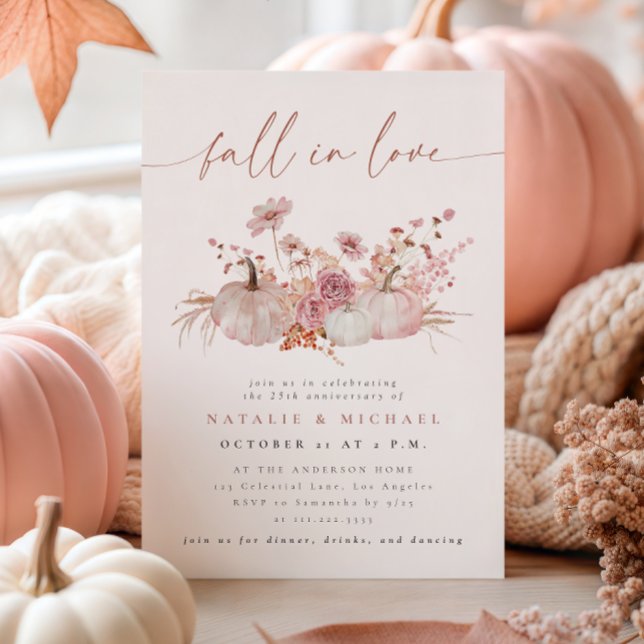 Blush Pink Fall in Love Wedding Anniversary Invitation (Creator Uploaded)