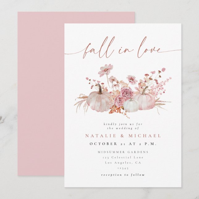 Blush Pink Fall in Love Wedding Invitation (Front/Back)
