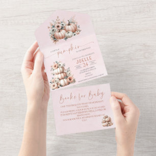 Blush Pink Fall Pumpkin All in One Baby Shower Invitation