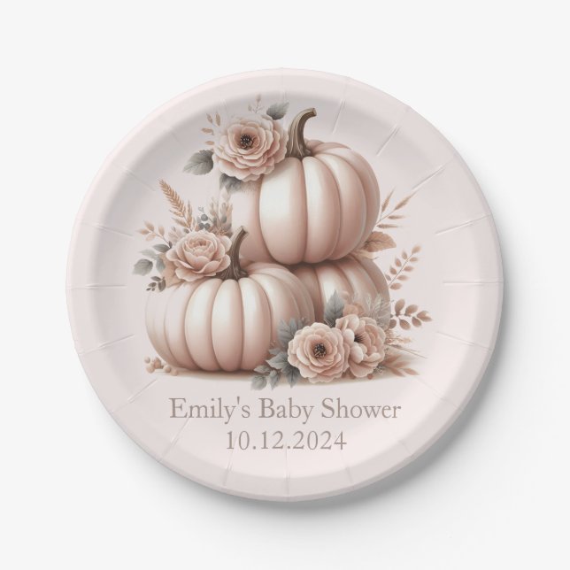 Blush Pink fall pumpkin Baby Shower Plates (Front)