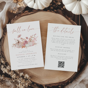 Blush Pink Fall QR Code All in One Bridal Shower Invitation