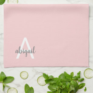 Blush Pink Family Name Modern Monogram Tea Towel