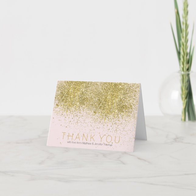 Blush Pink Faux Gold Glitter Thank you Card (Front)