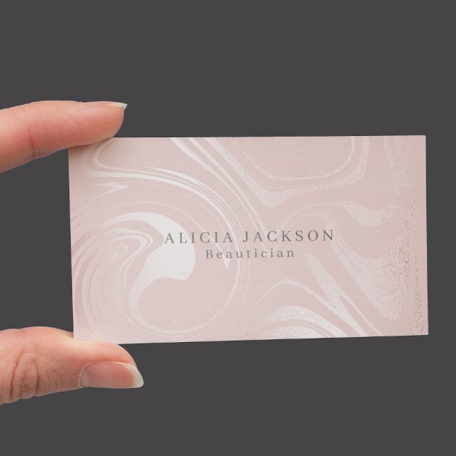 Blush Pink Faux Silver Marble Elegant Beautician Business Card (Creator Uploaded)