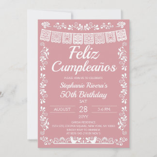 Blush Pink Feliz Cumpleaños 50th Birthday Invitation