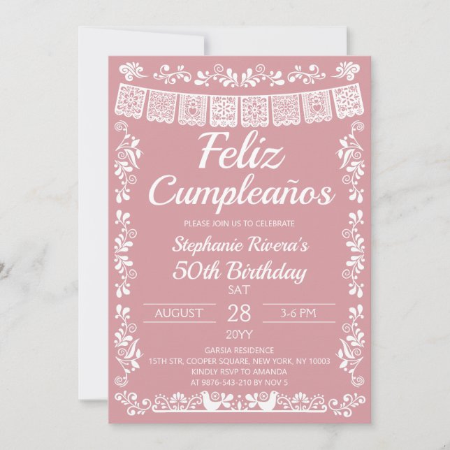 Blush Pink Feliz Cumpleaños 50th Birthday Invitation (Front)