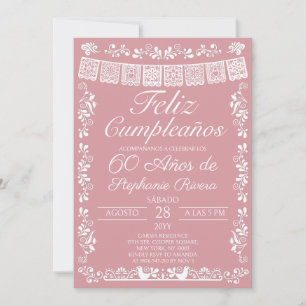 Blush Pink Feliz Cumpleaños 60th Birthday Invitation